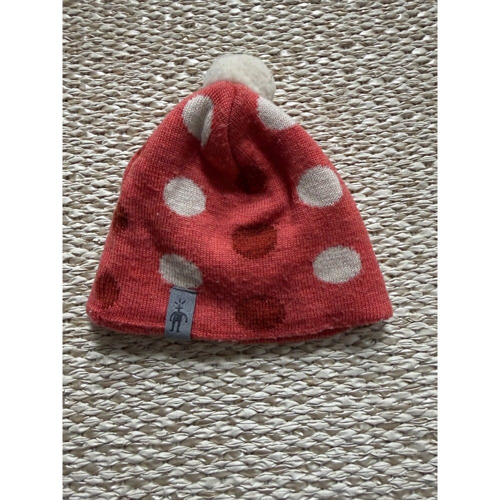Smartwool Kids Merino Wool Polka Dot Beanie Pink White Pom Pom Knit Hat toddler